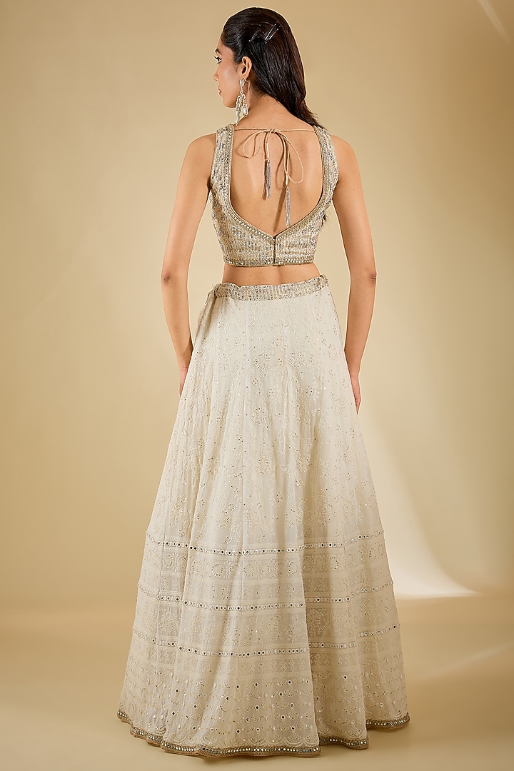 Cream Georgette Mirror & Sequins Embellished Wedding Lehenga Set by RCKC AURUM at Pernia's Pop Up Shop