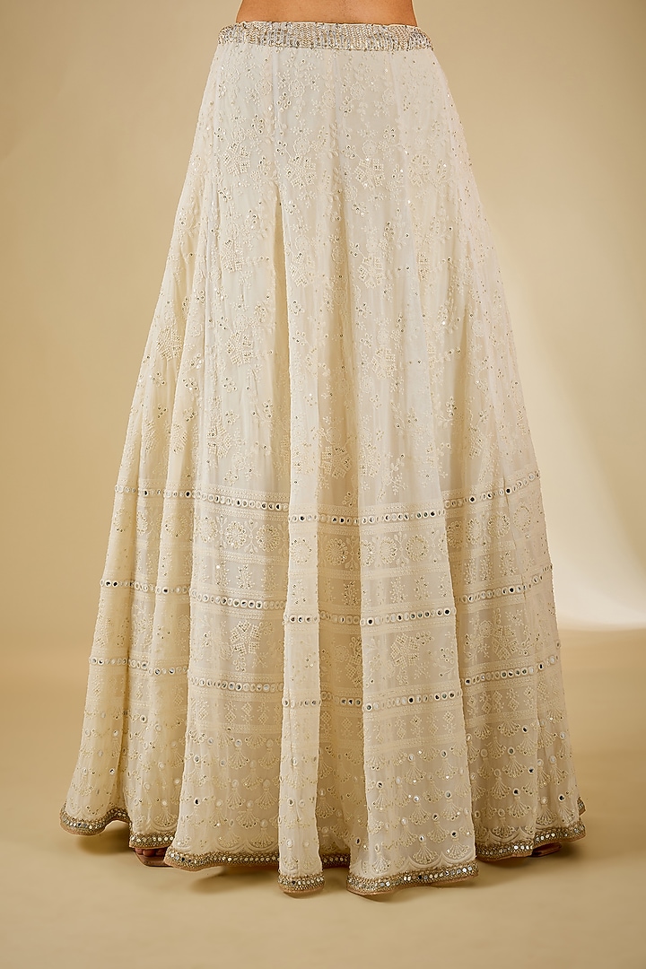 Cream Georgette Mirror & Sequins Embellished Wedding Lehenga Set by RCKC AURUM at Pernia's Pop Up Shop