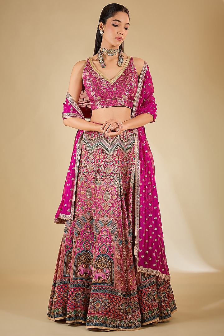 Rani Pink Banarasi Silk Handloom Wedding Lehenga Set by RCKC AURUM at Pernia's Pop Up Shop