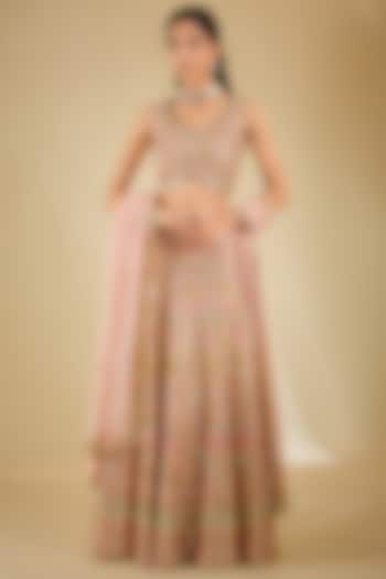 Light Pink Georgette Mirror & Sequins Embellished Wedding Lehenga Set by RCKC AURUM at Pernia's Pop Up Shop