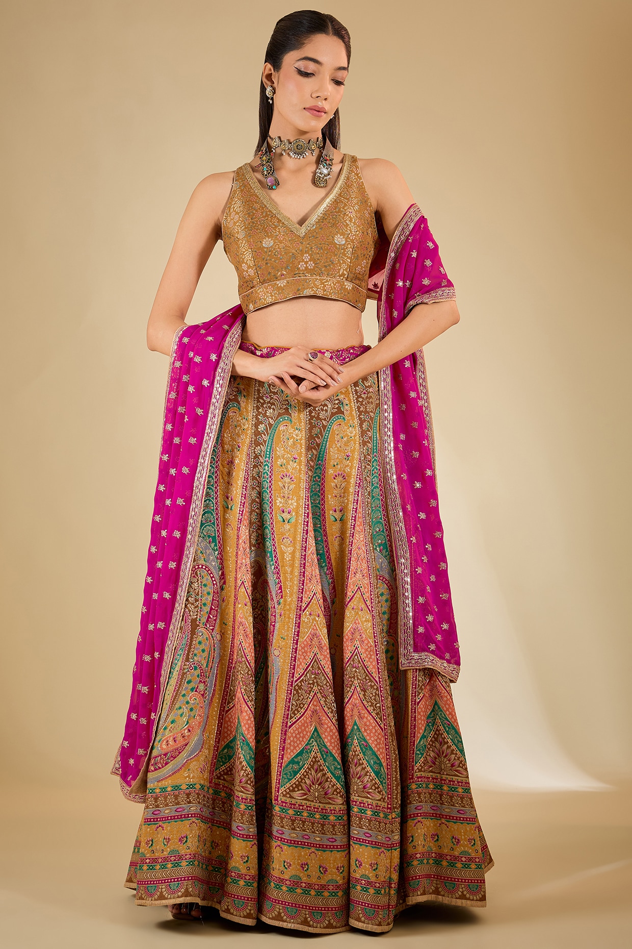 BANARES WEDDING LEHENGA IN MUSTARD main image 1
