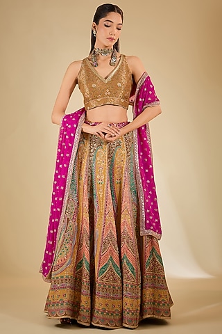 Mustard Yellow Banarasi Silk Handloom Lehenga Set by RCKC AURUM