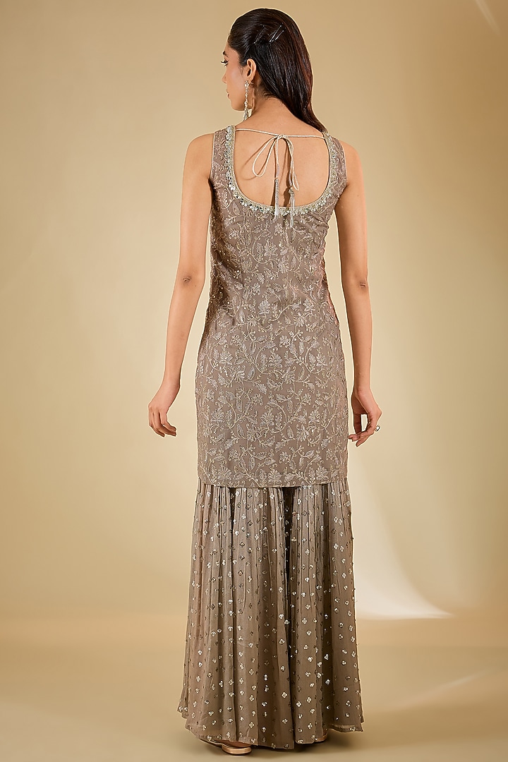 Soft Grey Georgette Sequins Work Wedding Sharara Set by RCKC AURUM at Pernia's Pop Up Shop