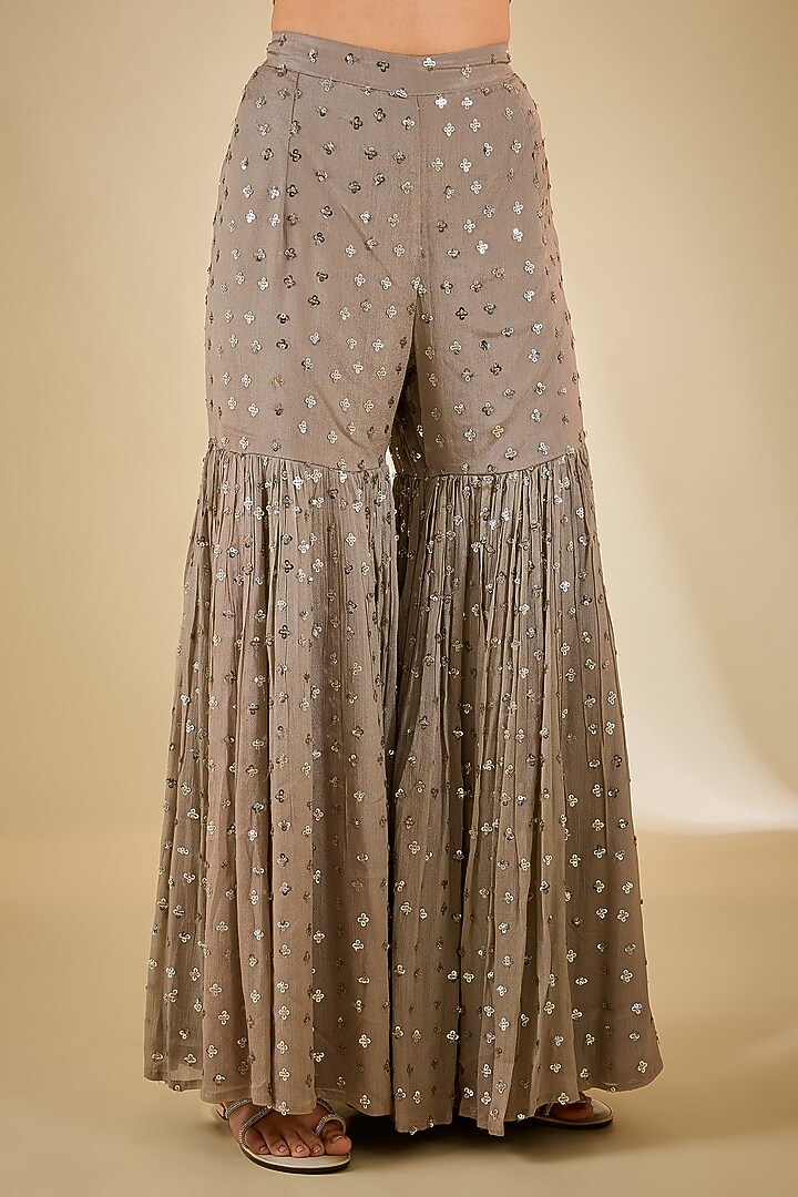 Soft Grey Georgette Sequins Work Wedding Sharara Set by RCKC AURUM at Pernia's Pop Up Shop