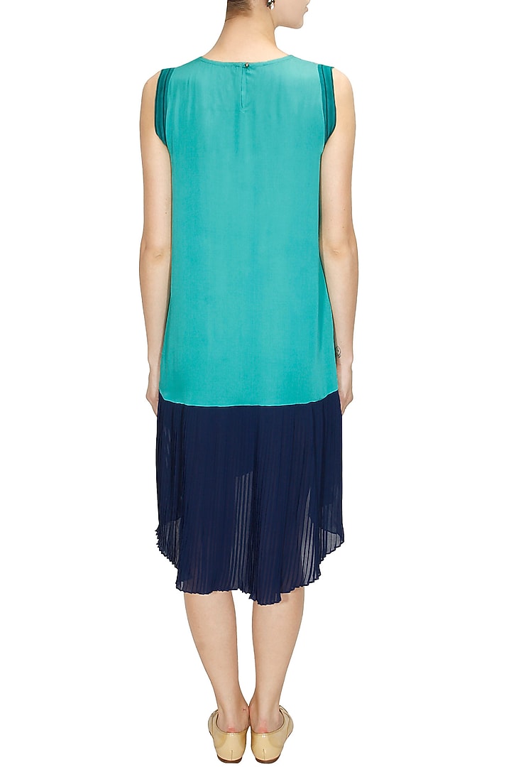 Turquoise striped hand block print trapeze dress available only at Pernia's Pop-Up Shop.