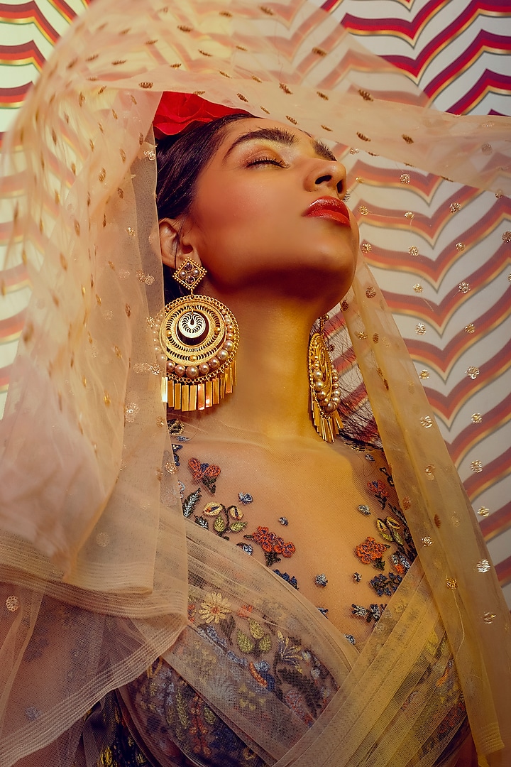 Gold Plated Crystal Earrings by Radhika Agrawal Jewels