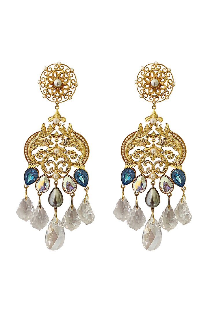 Gold Plated Pearl & Crystal Earrings by Radhika Agrawal Jewels