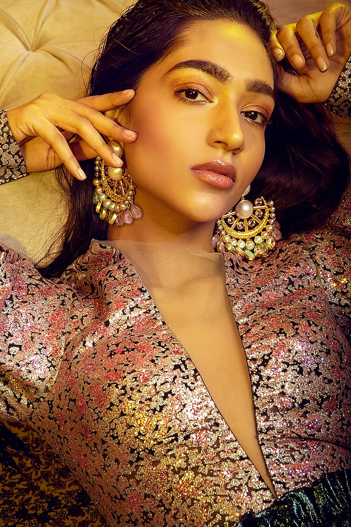 Gold Plated Pearl Earrings by Radhika Agrawal Jewels