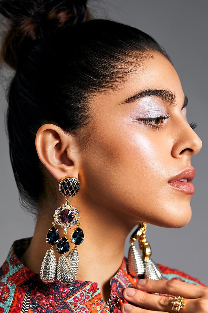 Gold Plated Swarovski Pearl & Crystal Earrings by Radhika Agrawal Jewels