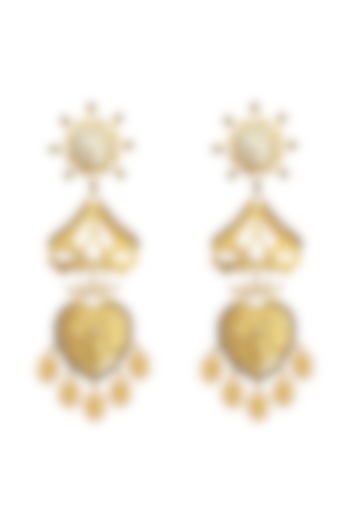Gold Plated Earrings With Crystal & Pearl by Radhika Agrawal Jewels