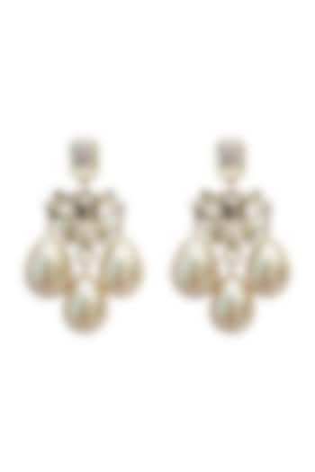 Gold Plated Earrings With Crystal & Pearl by Radhika Agrawal Jewels