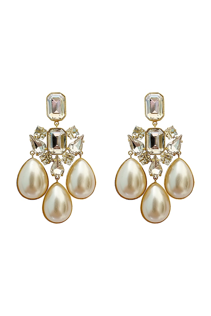 Gold Plated Earrings With Crystal & Pearl Design by Radhika Agrawal ...