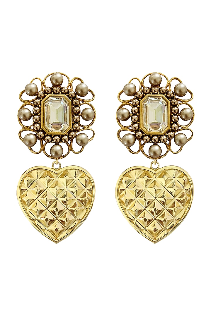 Gold Plated Earrings With Swarovski Pearls by Radhika Agrawal Jewels