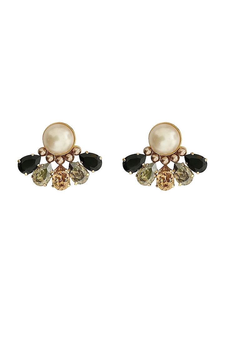 Gold Plated Swarovski Pearl & Crystals Earrings by Radhika Agrawal Jewels at Pernia's Pop Up Shop