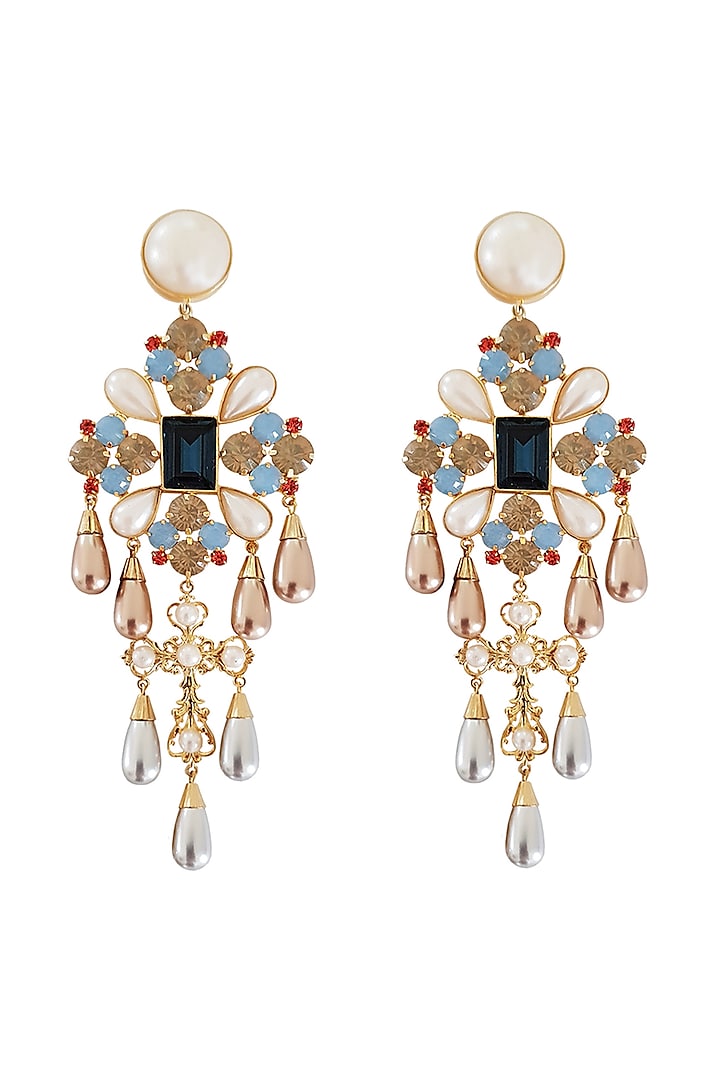 Gold Plated Earrings With Swarovski Pearls by Radhika Agrawal Jewels