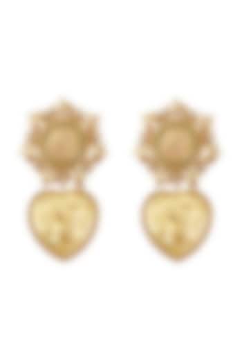 Gold Plated Brass Swarovski Pearl Heart Dangler Earrings by Radhika Agrawal Jewels at Pernia's Pop Up Shop