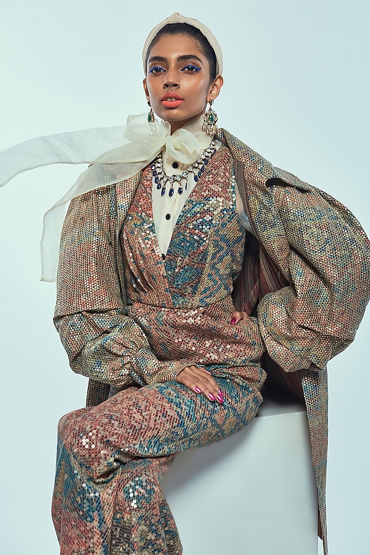 Gold Plated Crystals Earrings In Brass by Radhika Agrawal Jewels at Pernia's Pop Up Shop