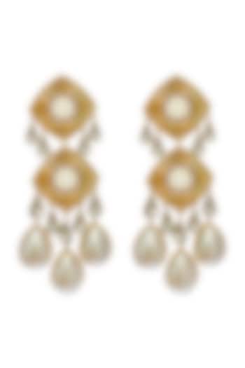 Gold Plated Crystal & Faux Pearls Earrings In Brass by Radhika Agrawal Jewels