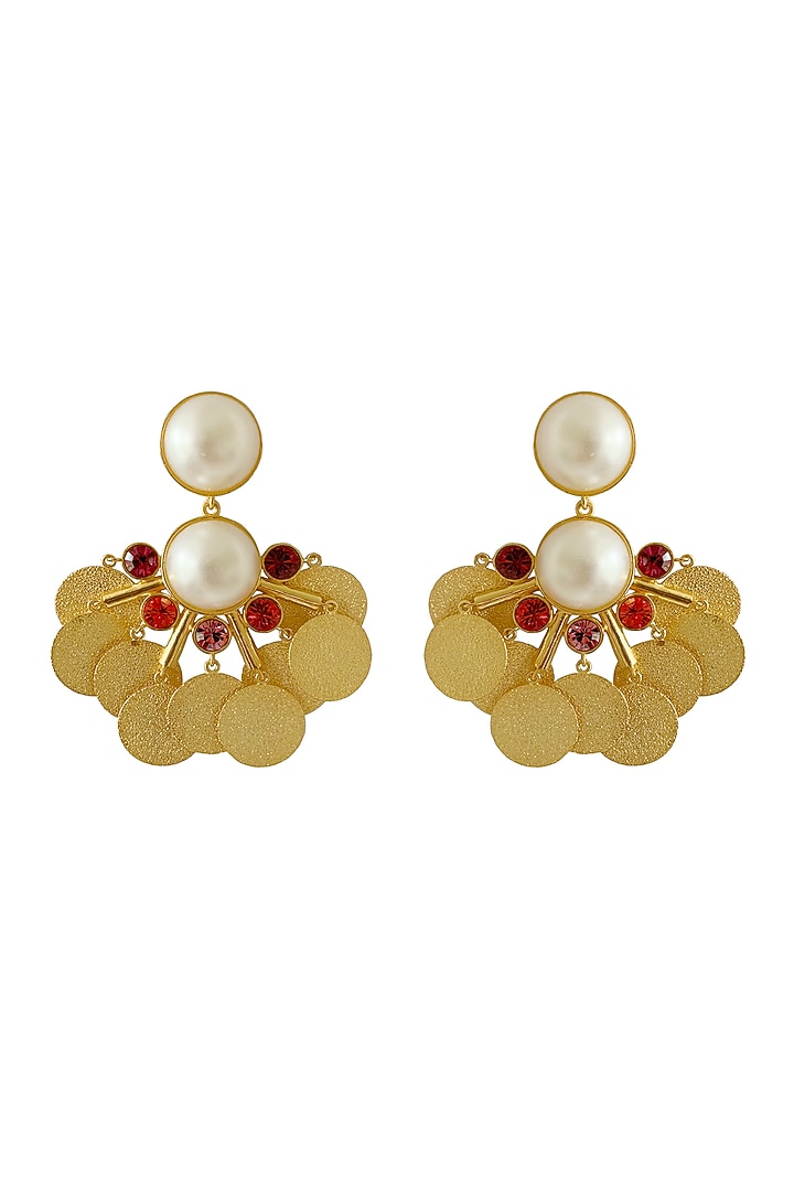Gold Plated Swarovski Pearls Dangler Earrings by Radhika Agrawal Jewels at Pernia's Pop Up Shop