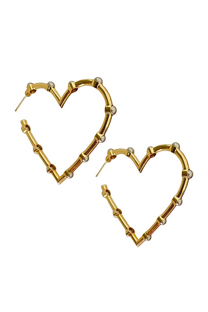 Gold Plated Pearl Heart Earrings by Radhika Agrawal Jewels