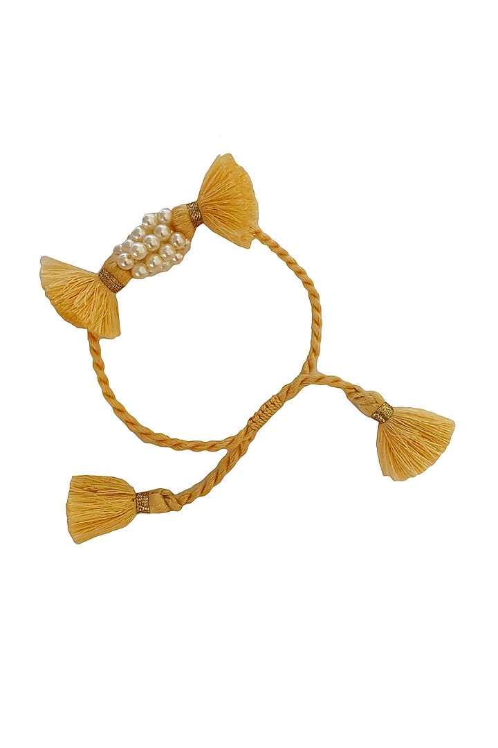 Pale Yellow Handcrafted Rakhi by Radhika Agrawal Jewels at Pernia's Pop Up Shop
