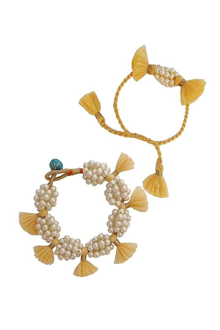 Pale Yellow Handcrafted Rakhi (Set of 2) by Radhika Agrawal Jewels