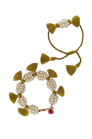 Olive Green Handcrafted Rakhi (Set of 2) by Radhika Agrawal Jewels