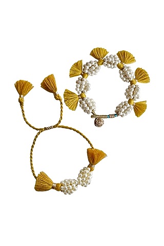 Mustard Handcrafted Rakhi (Set of 2) by Radhika Agrawal Jewels