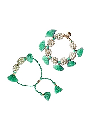 Forest Green Handcrafted Rakhi (Set of 2) by Radhika Agrawal Jewels