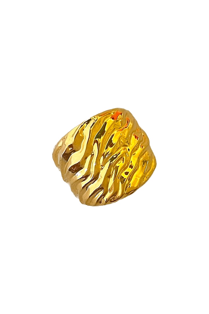 Gold Finish Textured Ring by Radhika Agrawal Jewels at Pernia's Pop Up Shop