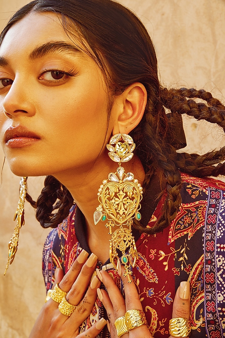 Gold Finish Crystal Stone Dangler Earrings by Radhika Agrawal Jewels at  Pernia's Pop Up Shop