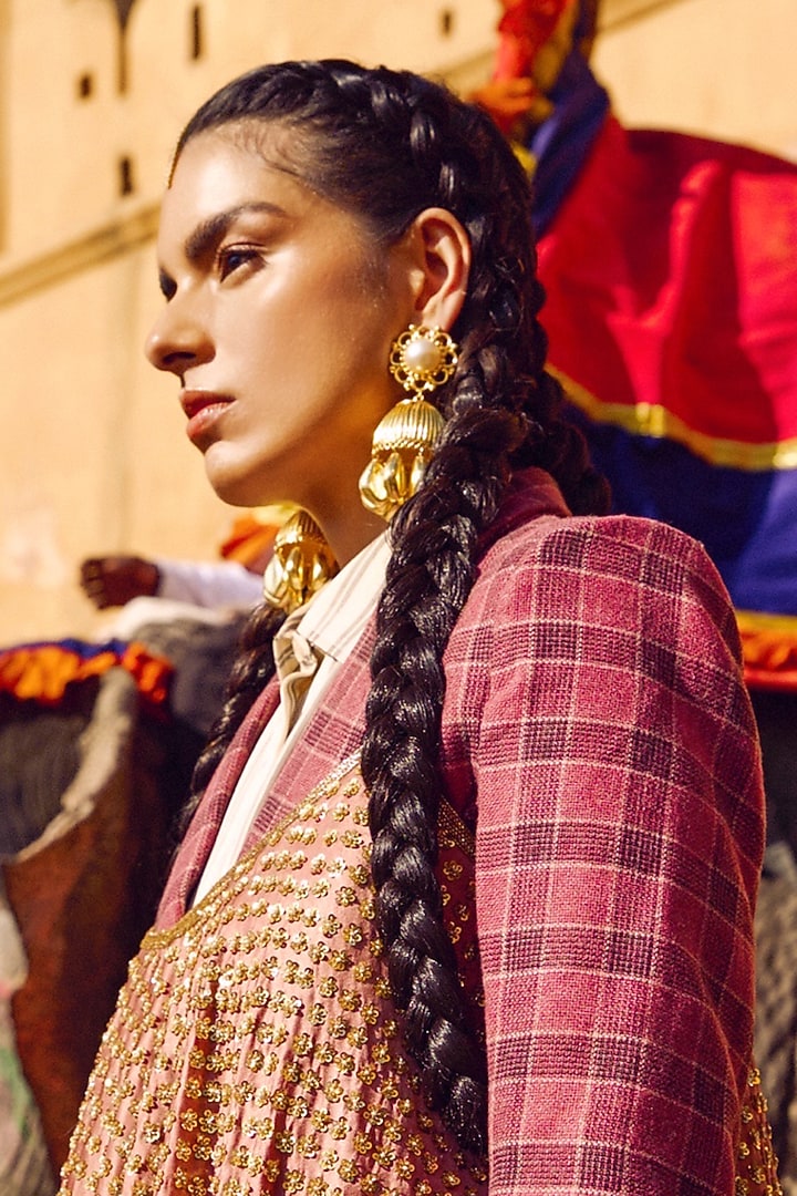 Gold Finish Pearl Jhumka Earrings by Radhika Agrawal Jewels at Pernia's Pop Up Shop