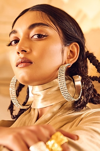 Silver Finish Swarovski Crystal Hoop Earrings by Radhika Agrawal Jewels