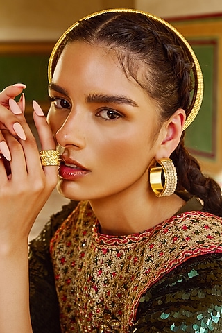 Gold Finish Swarovski Crystal Hoop Earrings by Radhika Agrawal Jewels
