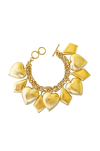 Gold Finish Heart Motif Bracelet by Radhika Agrawal Jewels