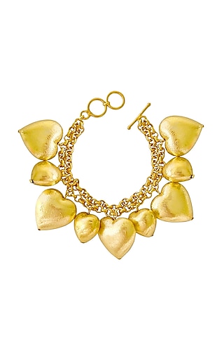 Gold Finish Heart Motif Bracelet by Radhika Agrawal Jewels