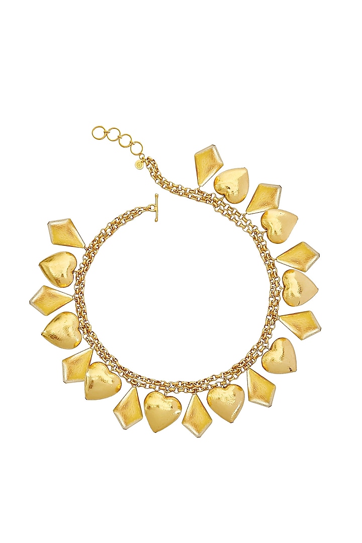 Gold Plated Heart Charm Collar Necklace by Radhika Agrawal Jewels