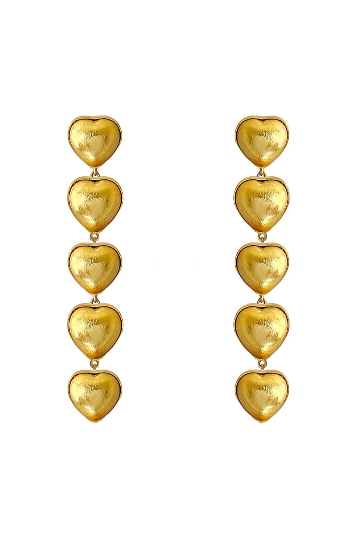 Gold Finish Heart Motif Dangler Earrings by Radhika Agrawal Jewels