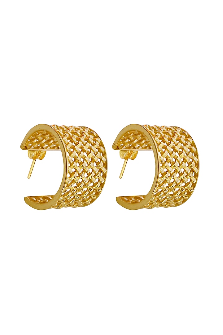 Gold Finish Textured Hoop Earrings by Radhika Agrawal Jewels
