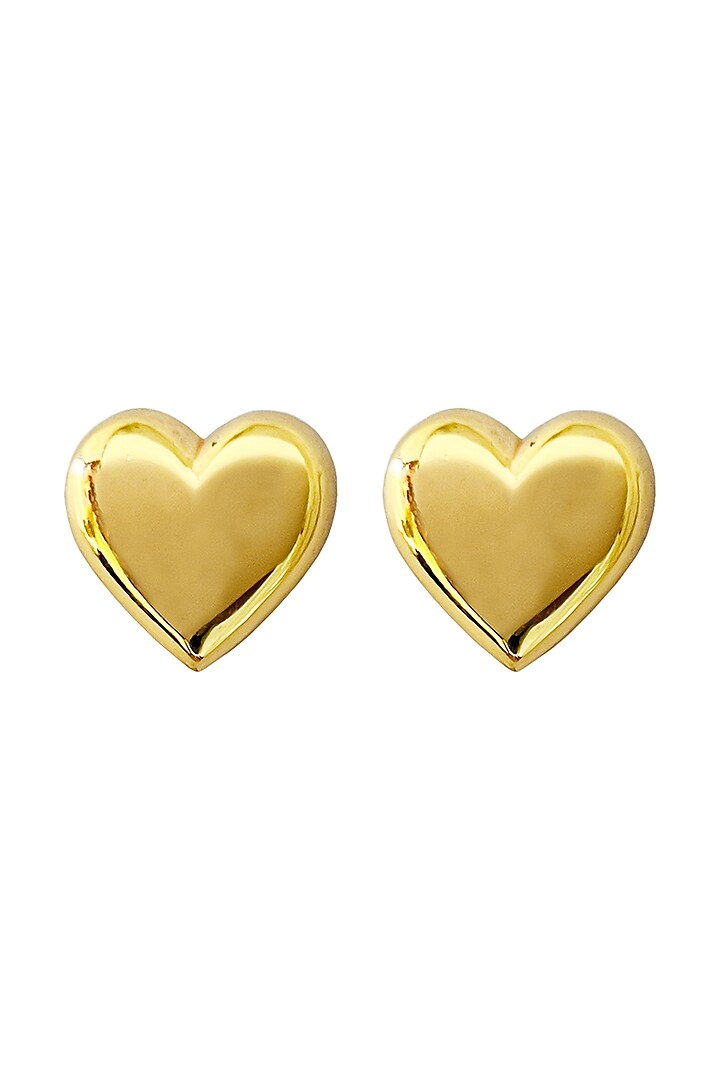 Gold Finish Heart Stud Earrings by Radhika Agrawal Jewels