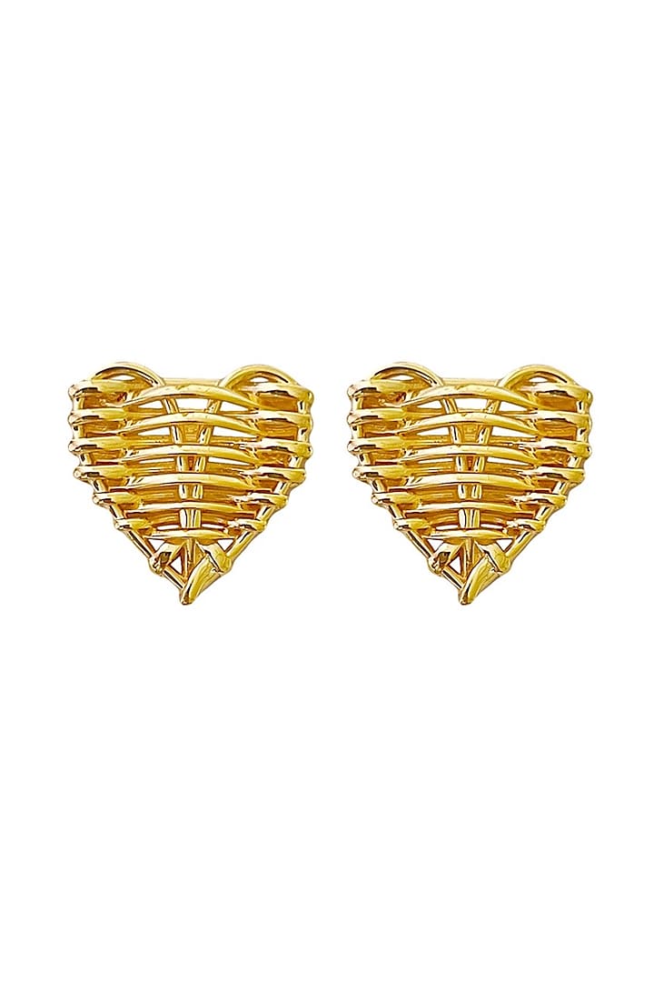 Gold Finish Heart Earrings by Radhika Agrawal Jewels