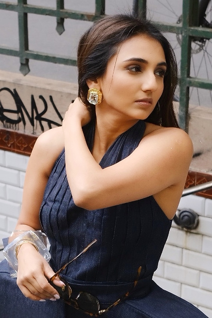 Gold Plated Crystal Stud Earrings by Radhika Agrawal Jewels at Pernia's Pop Up Shop