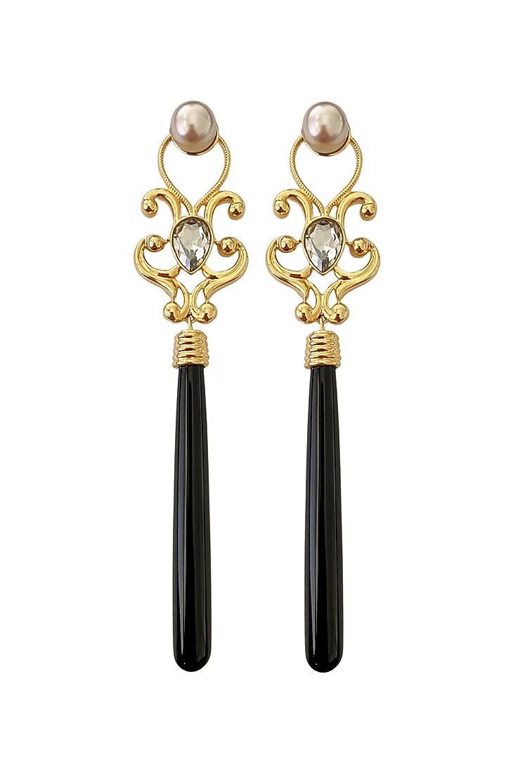 Gold Plated Kundan Polki & Black Drop Dangler Earrings by Radhika Agrawal Jewels at Pernia's Pop Up Shop