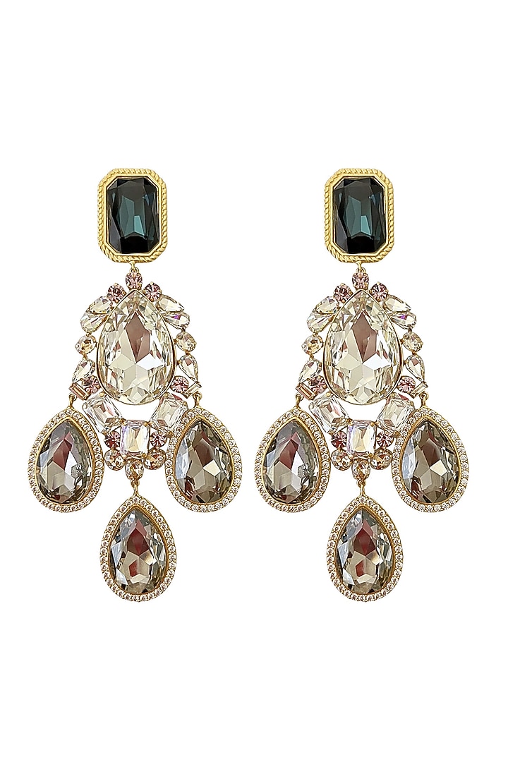 Gold Plated Crystal & Pink Stone Dangler Earrings by Radhika Agrawal Jewels at Pernia's Pop Up Shop