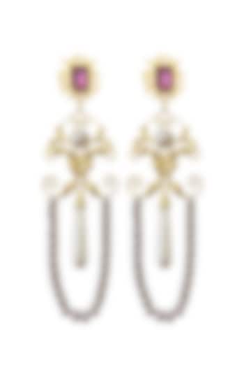 Gold Plated Pearl & Emerald Drop Dangler Earrings by Radhika Agrawal Jewels at Pernia's Pop Up Shop