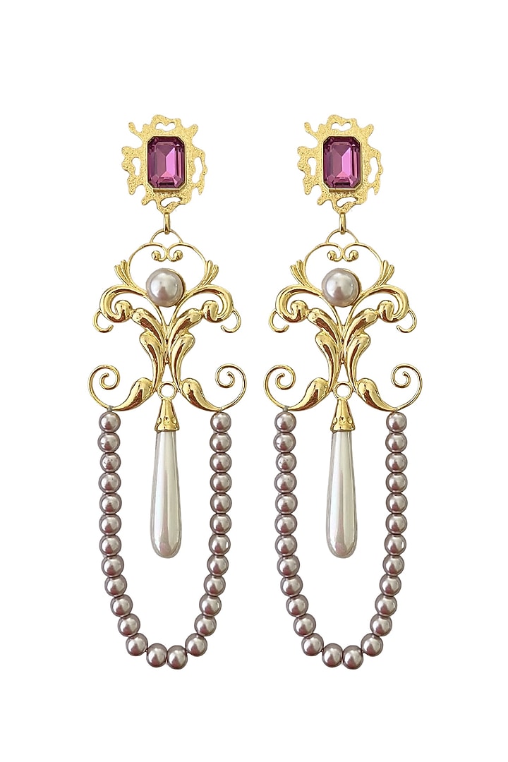 Gold Plated Pearl & Emerald Drop Dangler Earrings by Radhika Agrawal Jewels at Pernia's Pop Up Shop