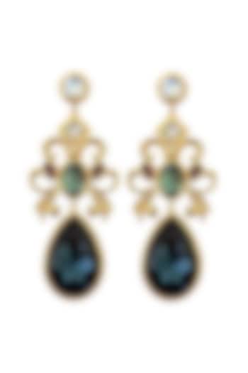 Gold Plated Crystal & Emerald Drop Dangler Earrings by Radhika Agrawal Jewels at Pernia's Pop Up Shop