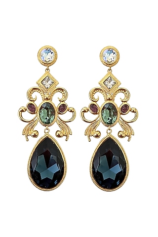 Gold Plated Crystal & Emerald Drop Dangler Earrings by Radhika Agrawal Jewels