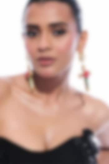 Gold Plated Crystal Enameled Floral Dangler Earrings by Radhika Agrawal Jewels at Pernia's Pop Up Shop