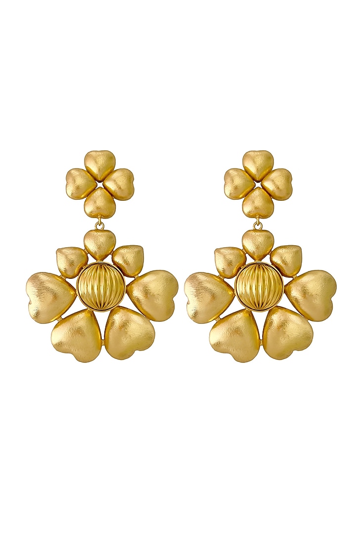 Gold Plated Heart-Shaped Petal Dangler Earrings by Radhika Agrawal Jewels at Pernia's Pop Up Shop